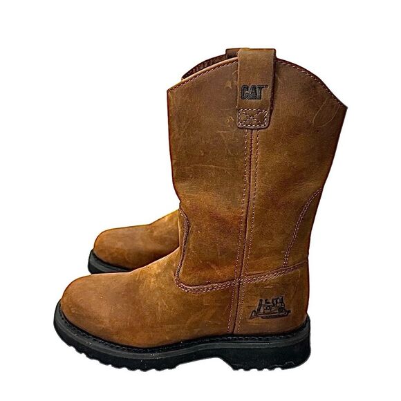 Caterpillar Safety Boots Mens Leather Work Shoes Size 6 M Soft Toe Pre-Owned